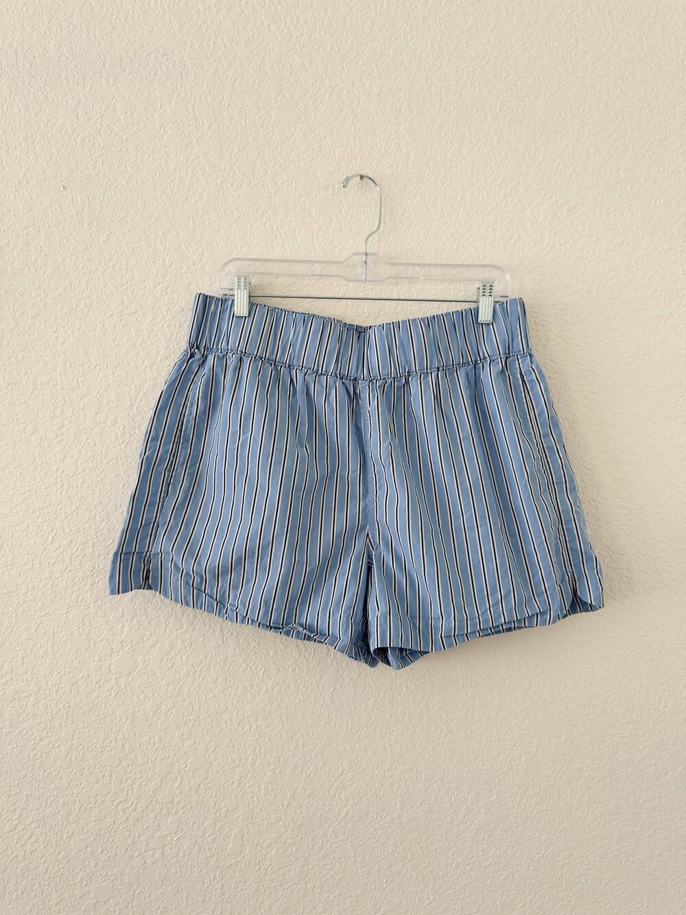 Quince Organic Cotton Striped Pull-On Boxer Shorts Blue Size L